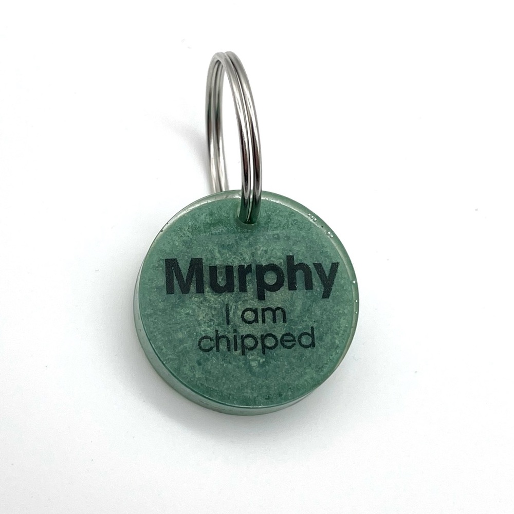 “I am chipped” Semi-personalized dog or cat tag